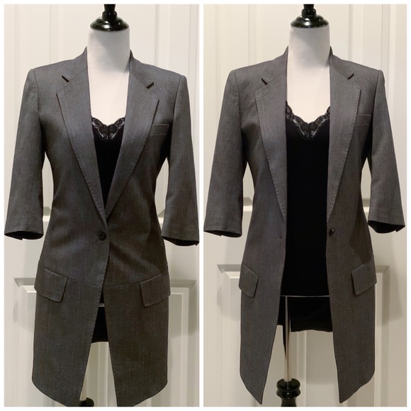 NWOT Designer Long Line Blazer - Fitted - Charcoal Gray - Quiet Luxury - Picture 1 of 16